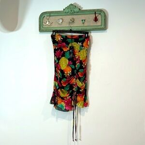 New Women’s fresh fruit tropical flower mesh rouched mini dress ruffle hem small